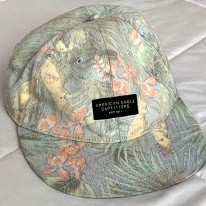 Mens Vintage American Eagle Adjustable Floral Pink Grey Print Hat Cap EUC